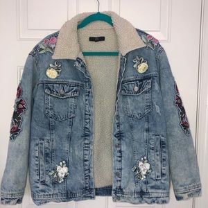 Borg lined denim jacket with badge detail